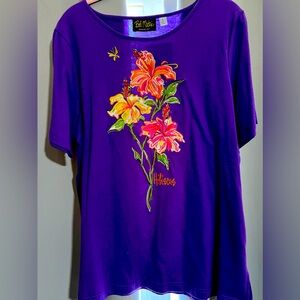 Bob Mackie wearable art NWT purple hibiscus top large